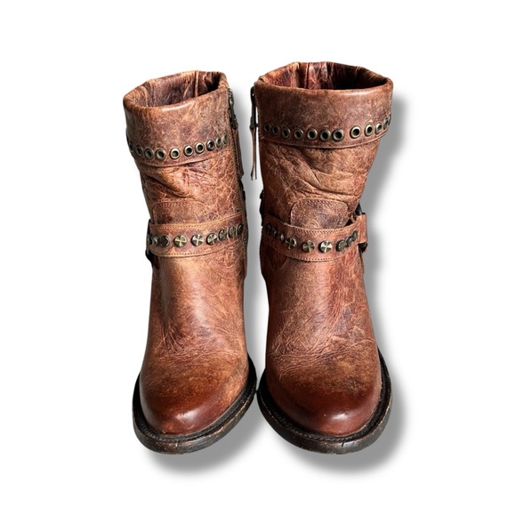Lane Boots Brown Leather Rustic Studded Heeled Ankle Boots Cowgirl Cowboy Size 7 - Picture 3 of 16